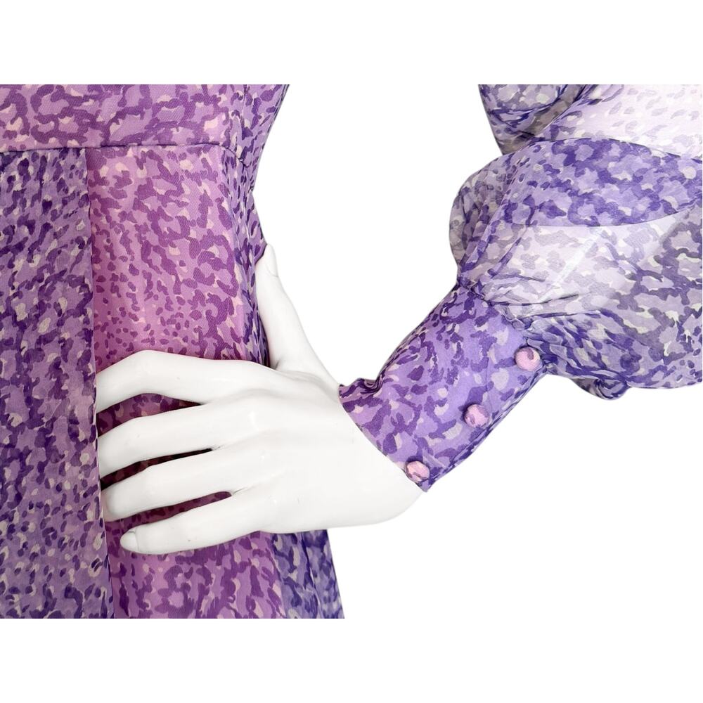 Vintage 70s Adele Simpson Purple Chiffon Fit n Flare Dress Cocktail Dress Small - Picture 6 of 6
